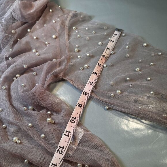 The Moon Pearl Sheer Mesh Blouse Womens Scarf Balloon Long Sleeve High Neck - Picture 15 of 16